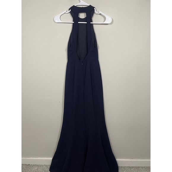 BHLDN Lennox Halter Open Back Side Slit Crepe Gown in Navy Size XXS Formal Prom - Picture 5 of 9
